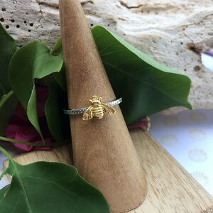 Bee two tone Solid Sterling Silver Yellow Gold Ring size 5,6,7,9
